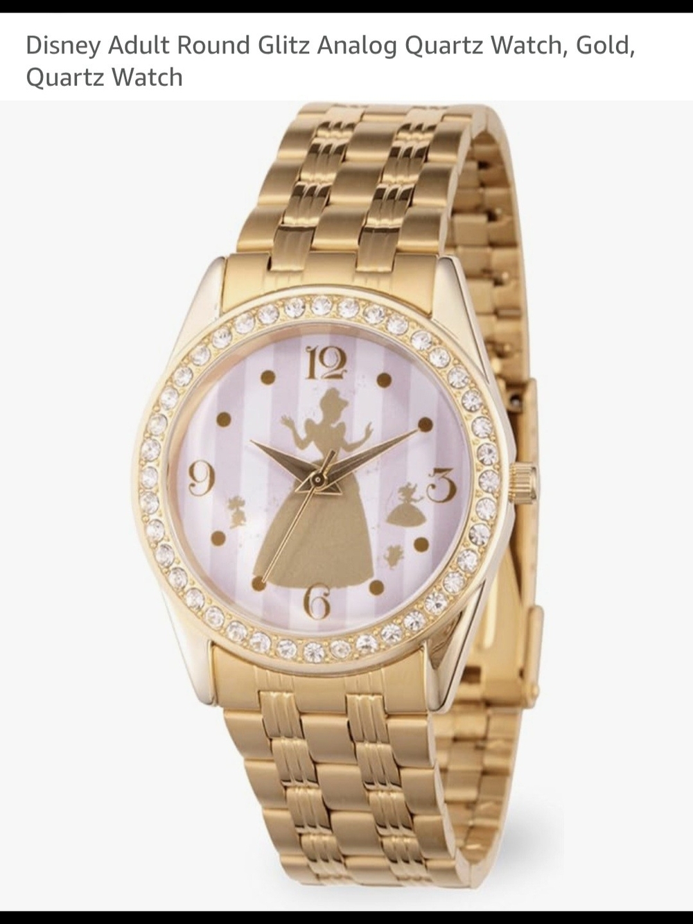 Disney Princess Cinderella Women's Gold Alloy Glitz Analog Quartz Watch New